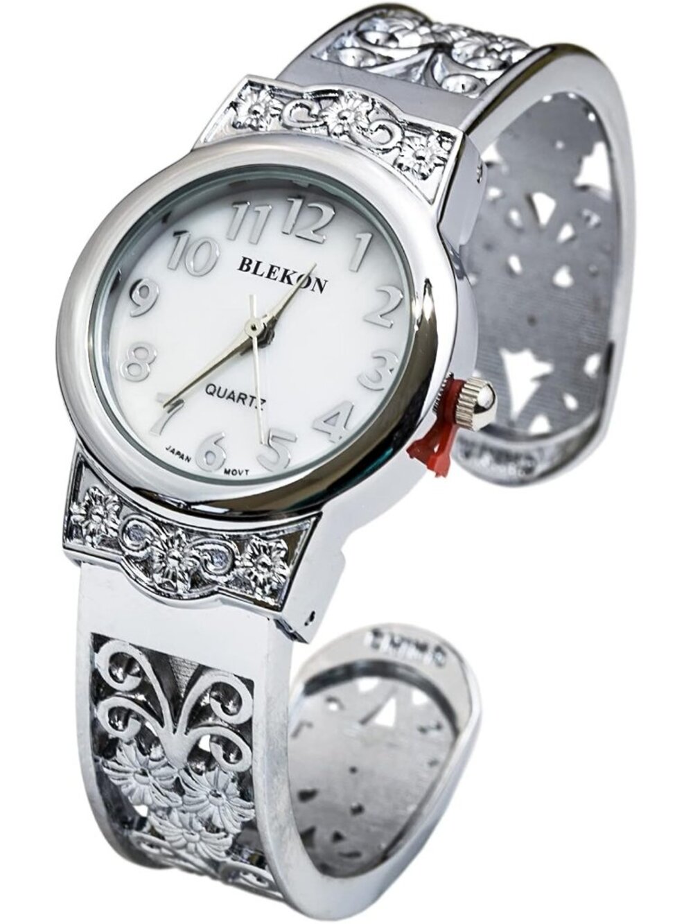 Women's Silver Japanese Quart 28mm Case Elegantly Designed Cuff Bangle Watch